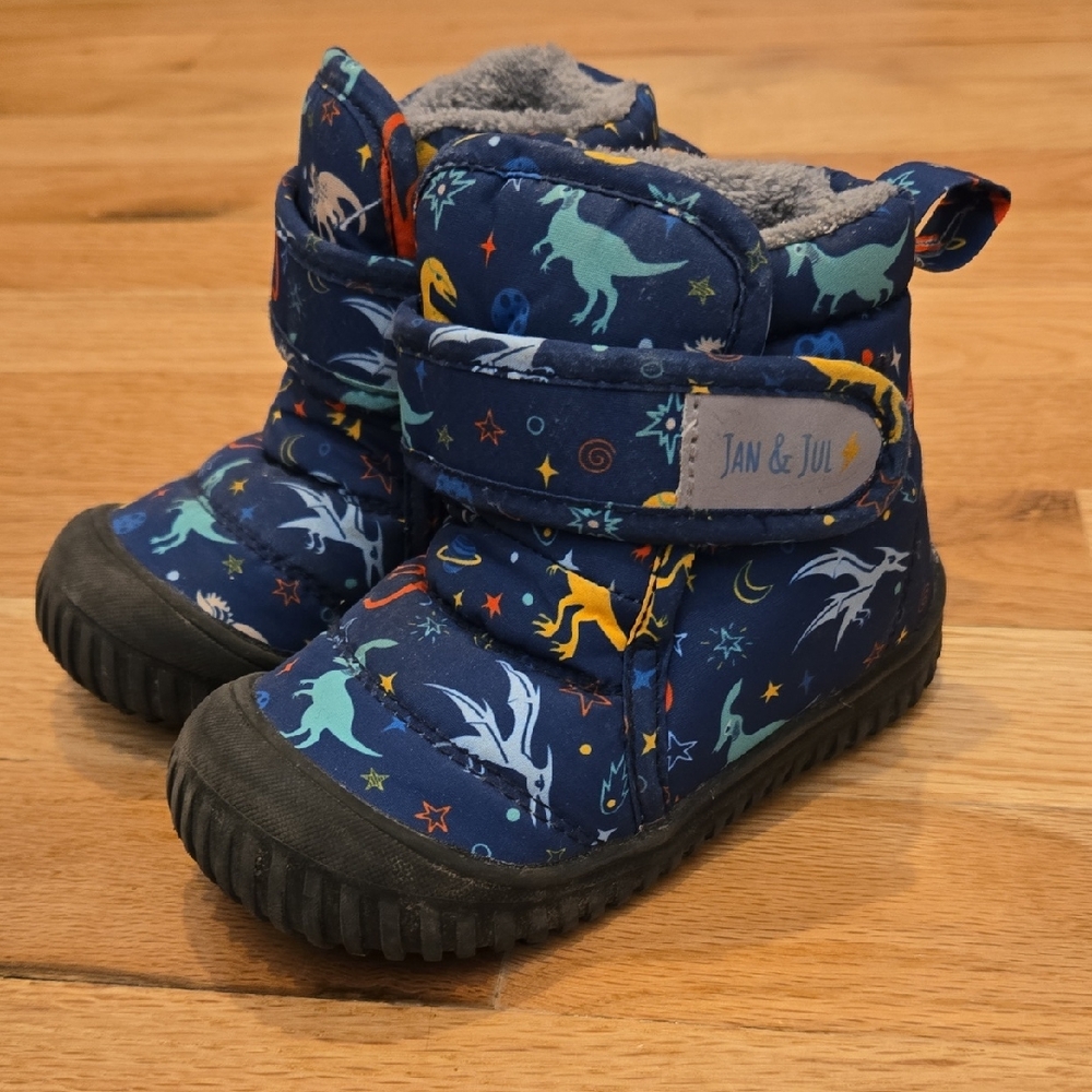 Jan & Jul Toasty Dry Kids Winter Boots - Blue/Dinosaurs